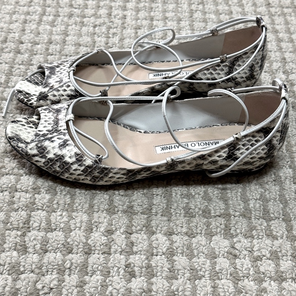 Manolo Blahnik Python Ankle Wrap Ballet Flats. Si… - image 4